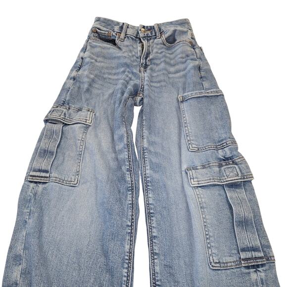 American Eagle Womens 000 Jeans Curvy Super High Rise Baggy Wide Leg Cargo - Picture 4 of 16